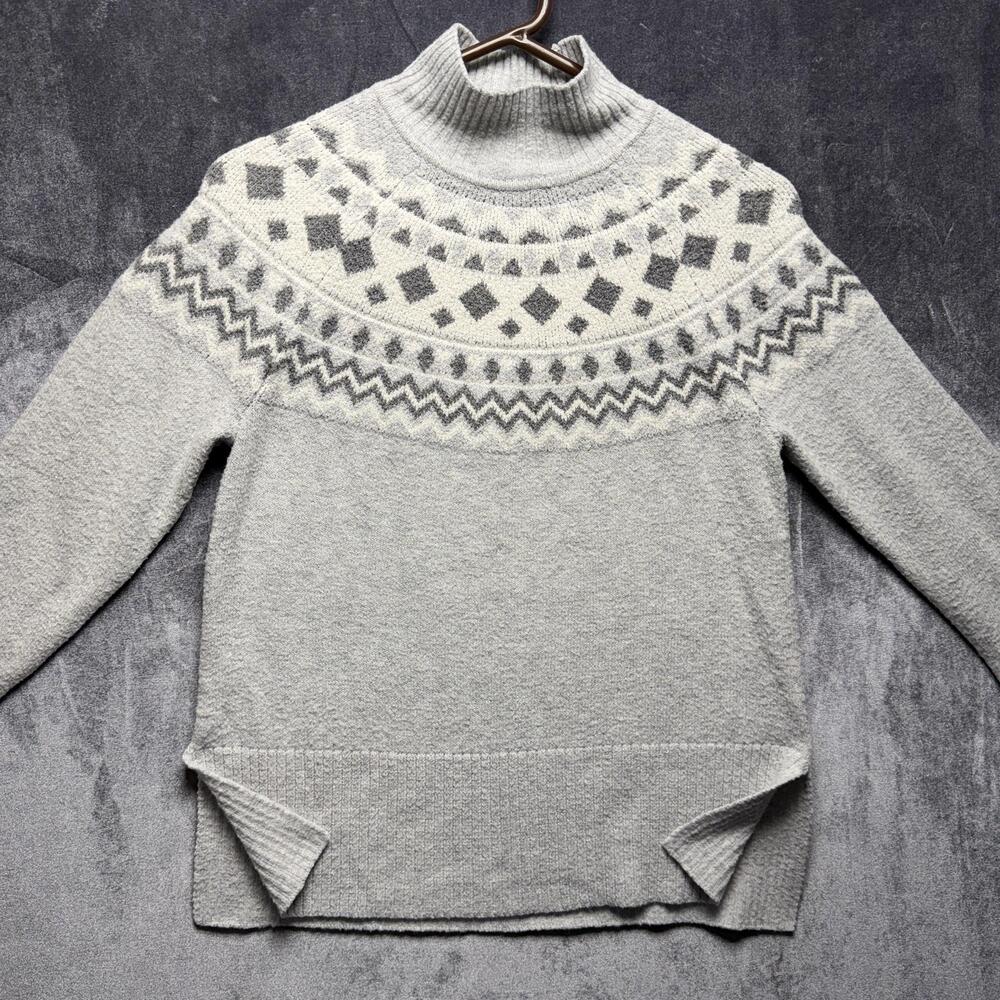 Tahari Sweater Womens XS Gray Fair Isle Mock Neck Raglan Pullover Knit Winter